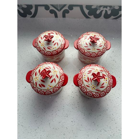 Temp-tations Ovenware Set-of-4 (8oz) Ramekins w/Stoneware Lid, (Old World Red) - Picture 2 of 4